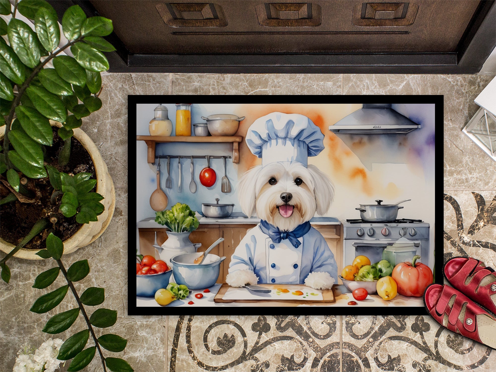 Coton de Tulear The Chef Doormat Indoor Outdoor 24H X 36W Front Door Mat Rugs for Entryway, Non Slip Washable Low Pile,