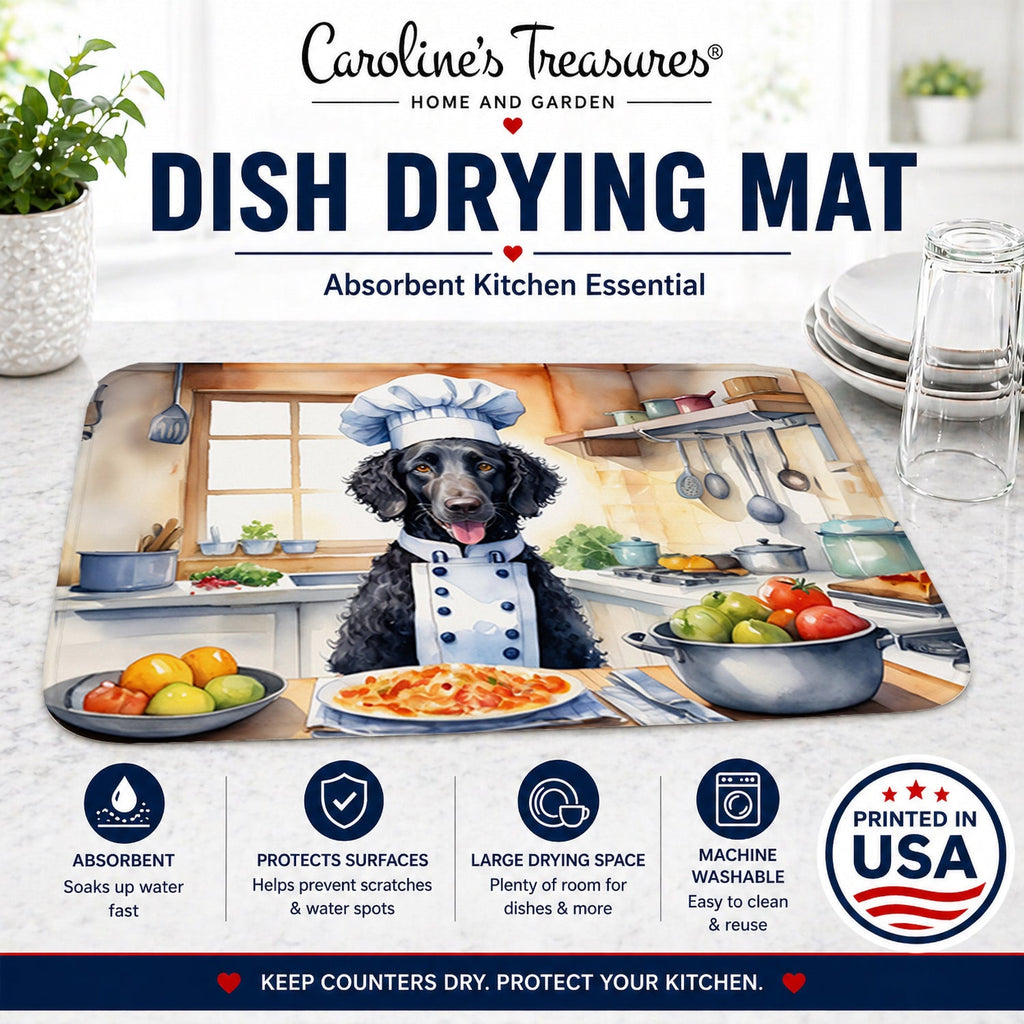 Curly-Coated Retriever The Chef Dish Drying Mat Absorbent Dish Drying Mat Pad for Kitchen Counter Dish Drainer Mat for Countertop, 14 x 21", Multicolor