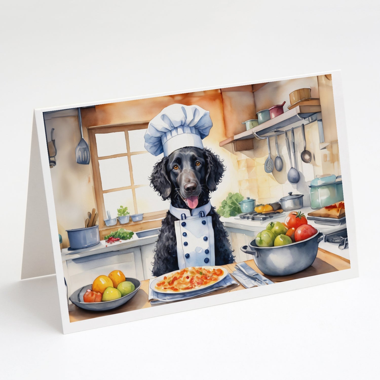 Curly-Coated Retriever The Chef Greeting Cards Pack of 8 Blank Cards with Envelopes Whimsical A7 Size 5x7