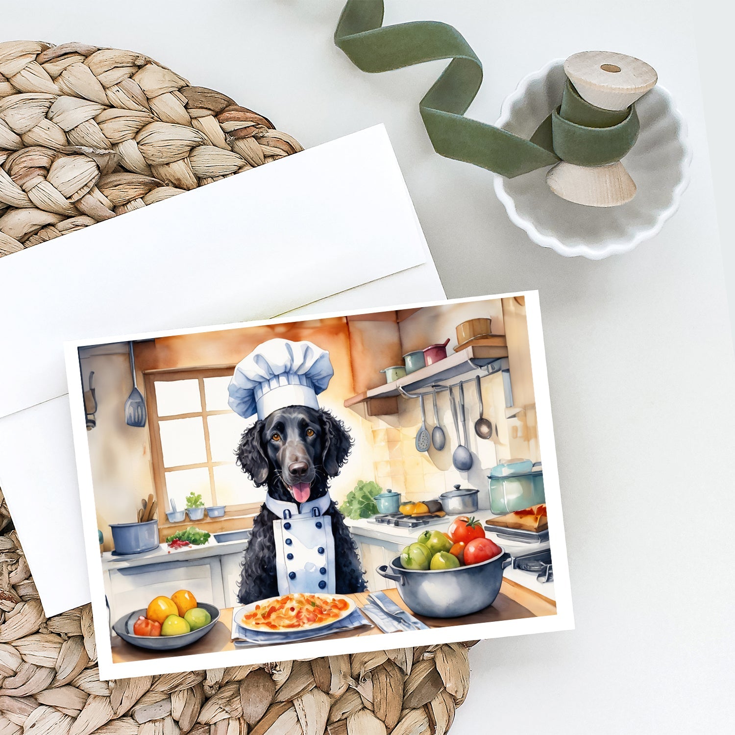 Curly-Coated Retriever The Chef Greeting Cards Pack of 8 Blank Cards with Envelopes Whimsical A7 Size 5x7