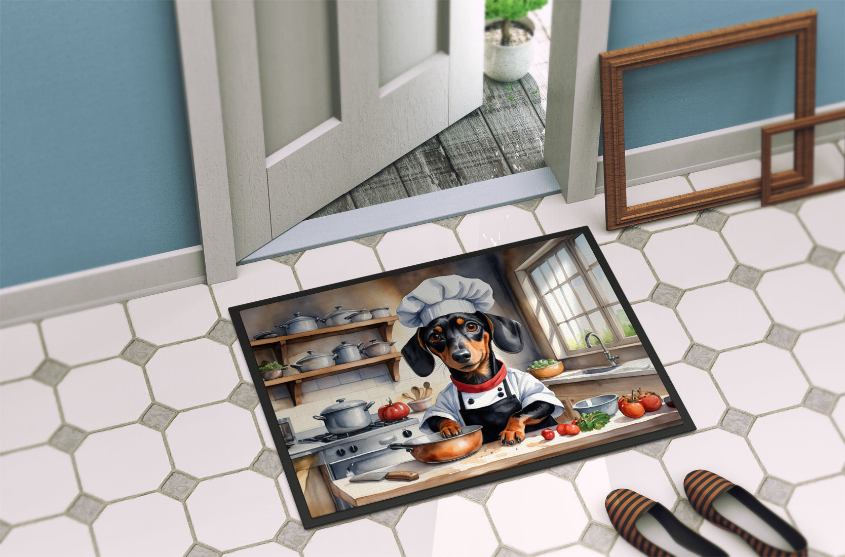 Dachshund The Chef Doormat Indoor Outdoor 18H X 27W Front Door Mat Rugs for Entryway, Non Slip Washable
