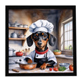 Dachshund The Chef Framed Metal Print Bathroom, Kitchen, Office, Home Decor Wall Art Ready to Hang, Square, 8X8