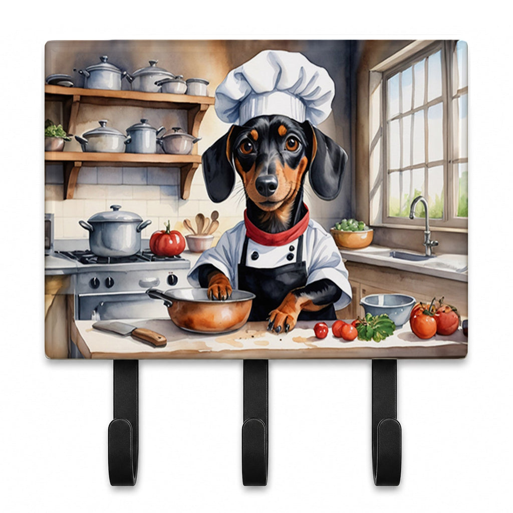 Dachshund The Chef Leash or Key Holder Wall Hooks, Coat Rack Wall Mount, for Hanging Keys, Towels, Aprons, Leashes