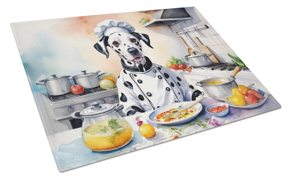 Dalmatian The Chef Cutting Board Tempered Glass Kitchen Cutting Surface, Heat Resistant Chopping, Non-Slip Feet, Food Prep & Serving