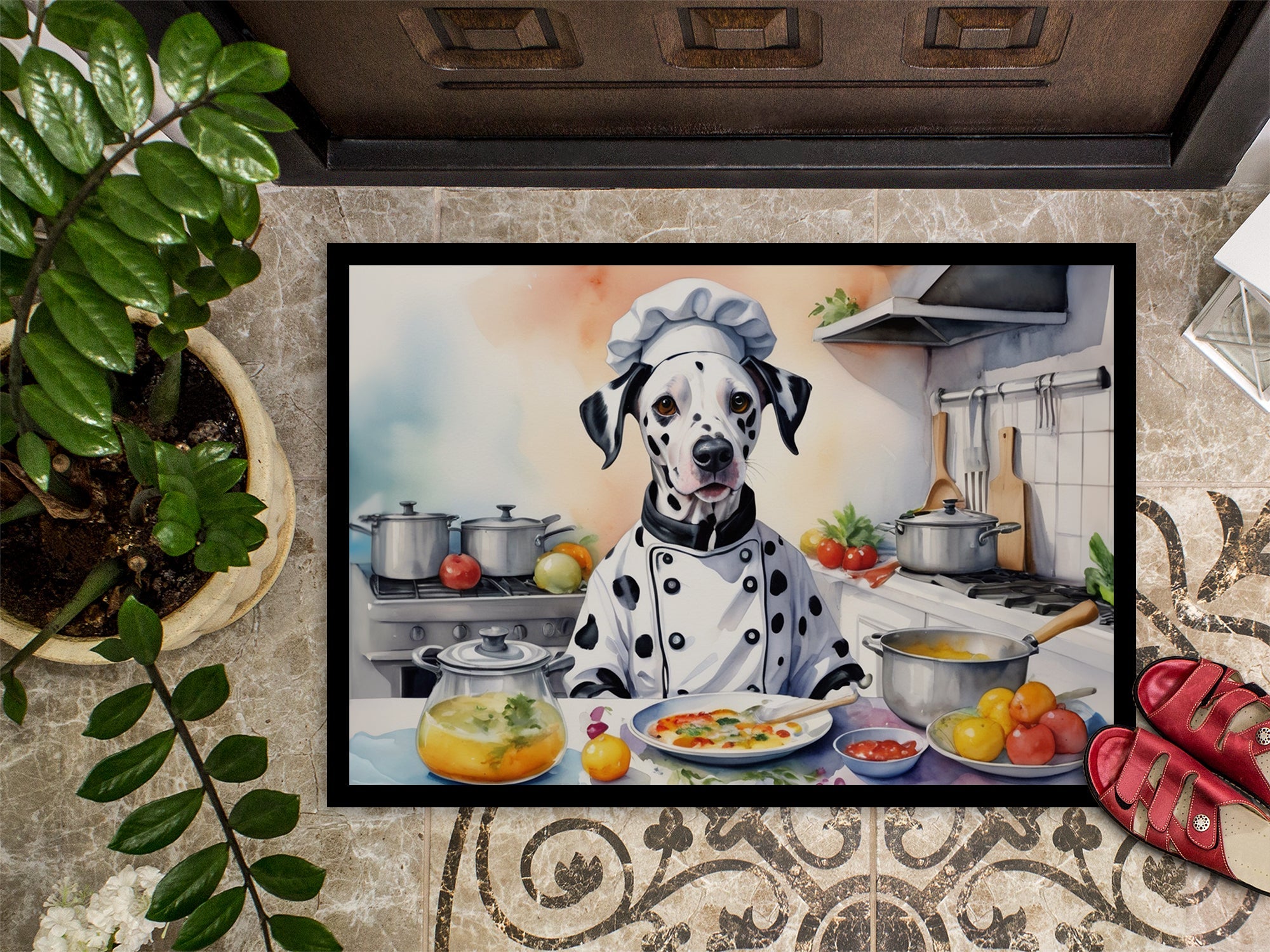 Dalmatian The Chef Doormat Indoor Outdoor 18H X 27W Front Door Mat Rugs for Entryway, Non Slip Washable