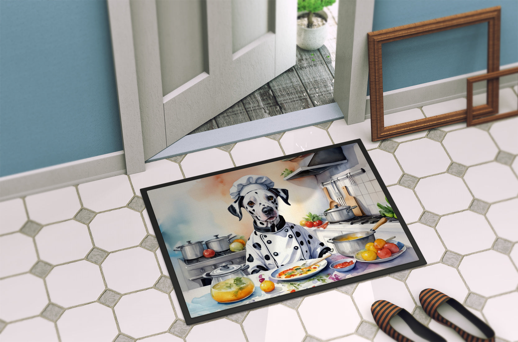 Dalmatian The Chef Doormat Indoor Outdoor 18H X 27W Front Door Mat Rugs for Entryway, Non Slip Washable
