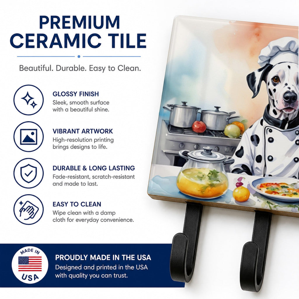 Dalmatian The Chef Leash or Key Holder Wall Hooks, Coat Rack Wall Mount, for Hanging Keys, Towels, Aprons, Leashes
