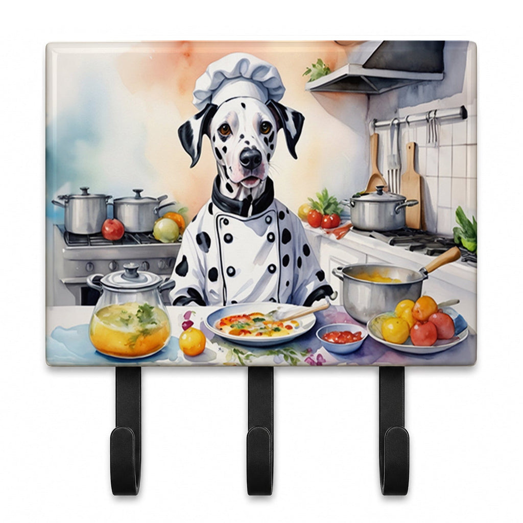 Dalmatian The Chef Leash or Key Holder Wall Hooks, Coat Rack Wall Mount, for Hanging Keys, Towels, Aprons, Leashes