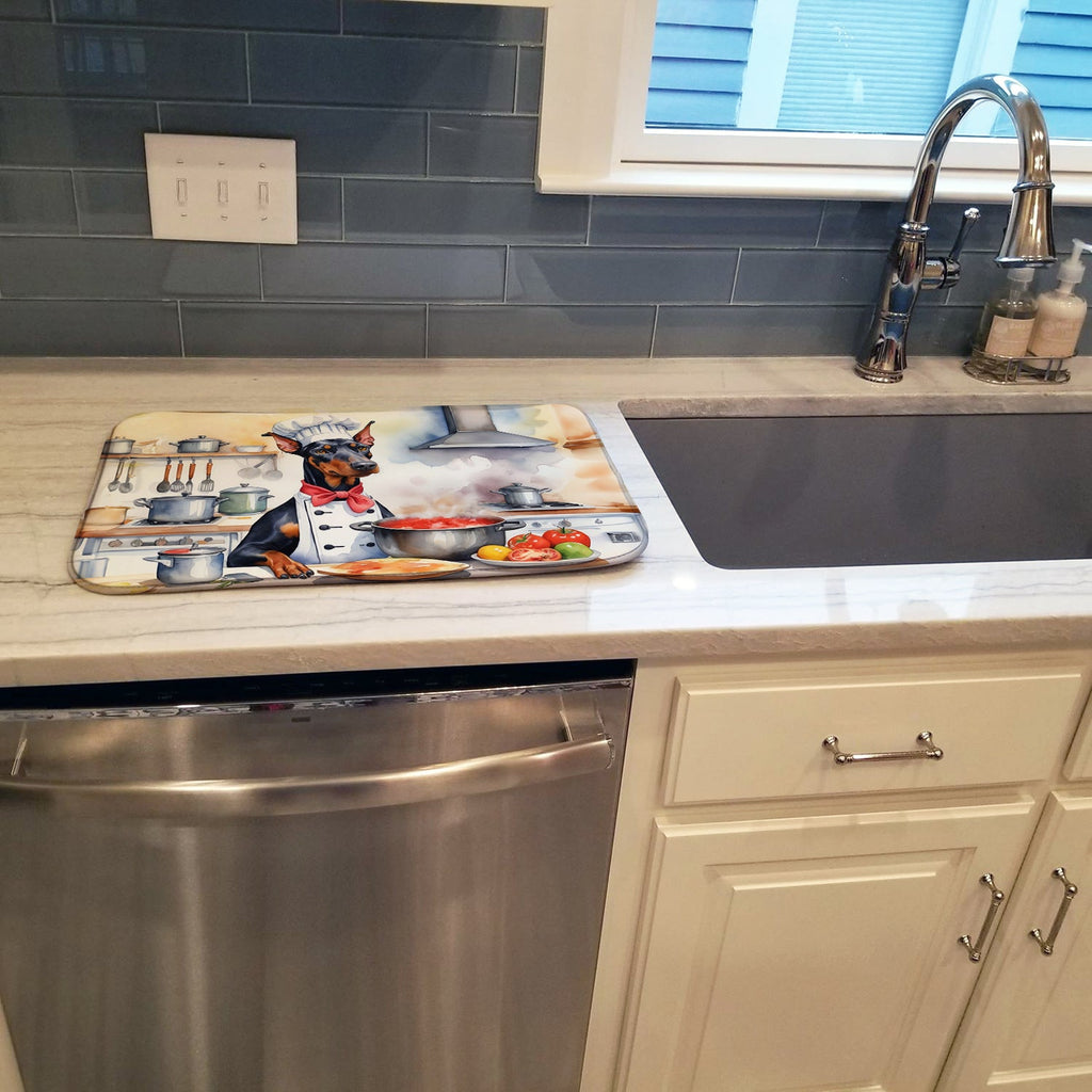 Doberman Pinscher The Chef Dish Drying Mat Absorbent Dish Drying Mat Pad for Kitchen Counter Dish Drainer Mat for Countertop, 14 x 21", Multicolor