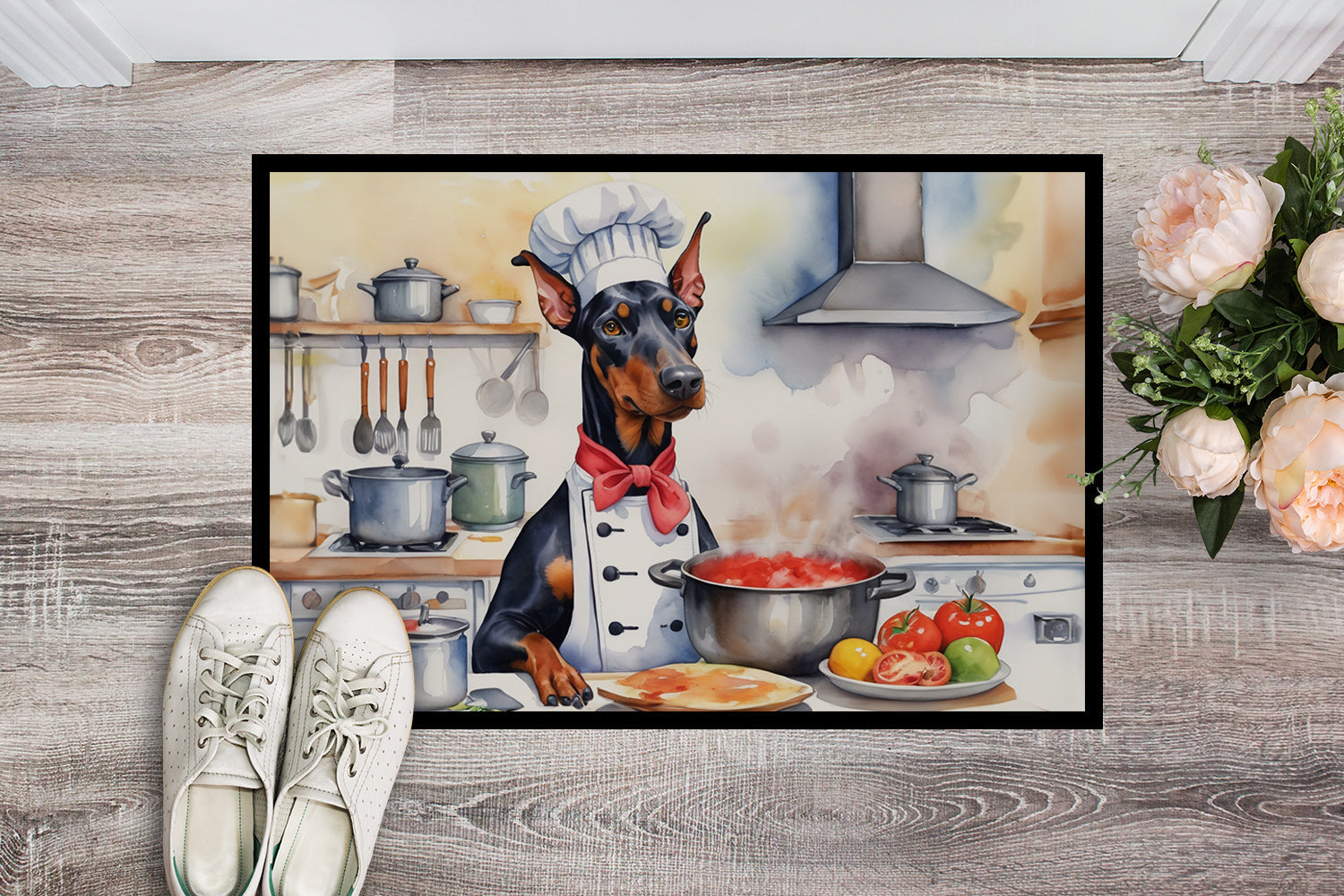 Doberman Pinscher The Chef Doormat Indoor Outdoor 24H X 36W Front Door Mat Rugs for Entryway, Non Slip Washable Low Pile,