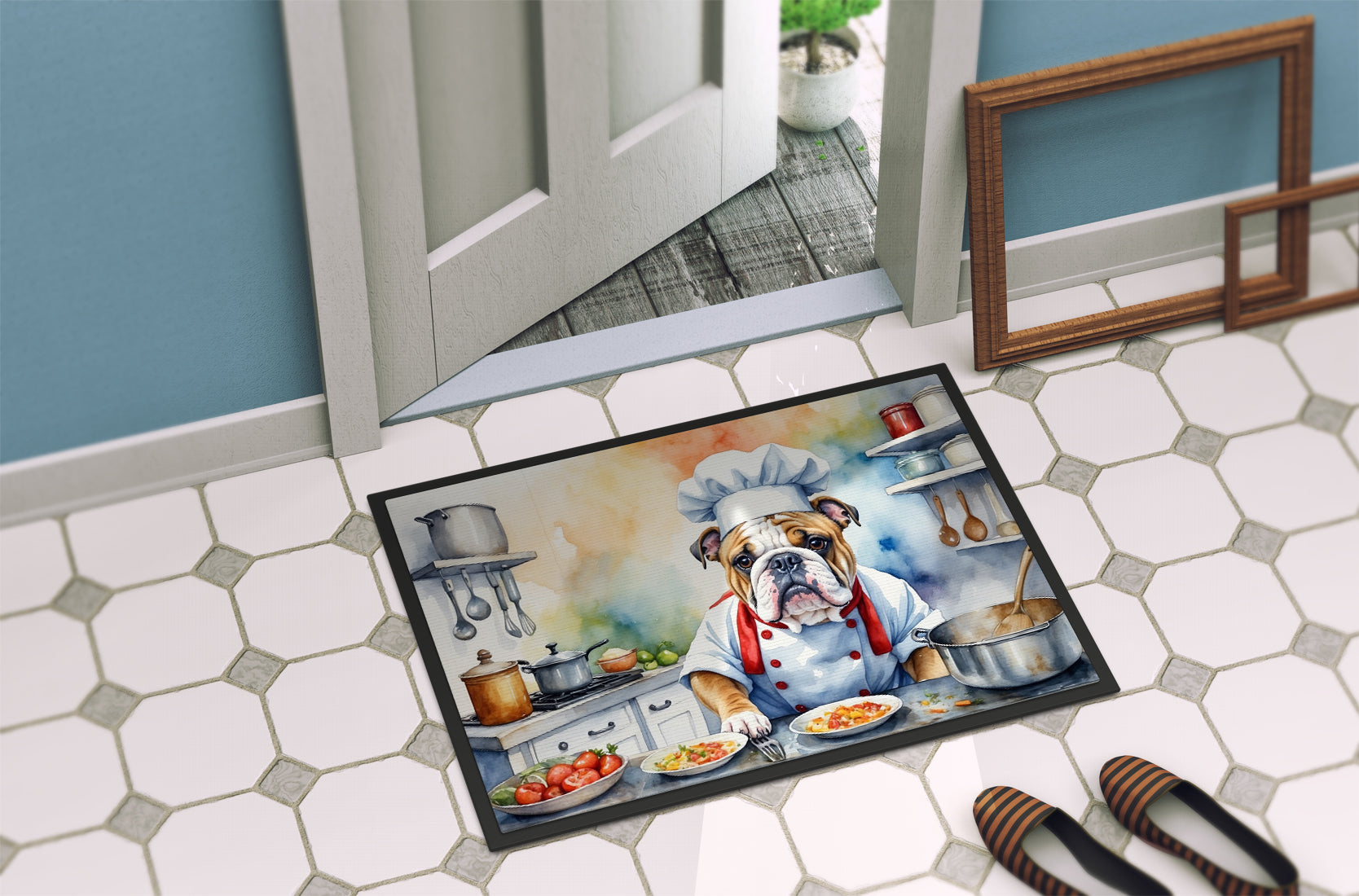 English Bulldog The Chef Doormat Indoor Outdoor 18H X 27W Front Door Mat Rugs for Entryway, Non Slip Washable