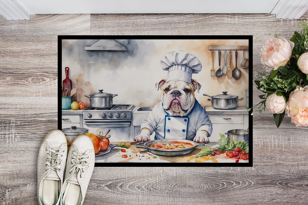 English Bulldog The Chef Doormat Indoor Outdoor 24H X 36W Front Door Mat Rugs for Entryway, Non Slip Washable Low Pile,