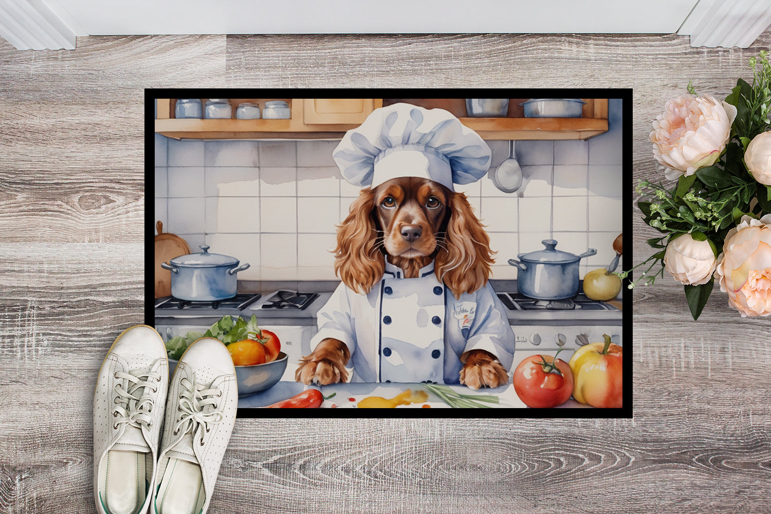 English Cocker Spaniel The Chef Doormat Indoor Outdoor 18H X 27W Front Door Mat Rugs for Entryway, Non Slip Washable