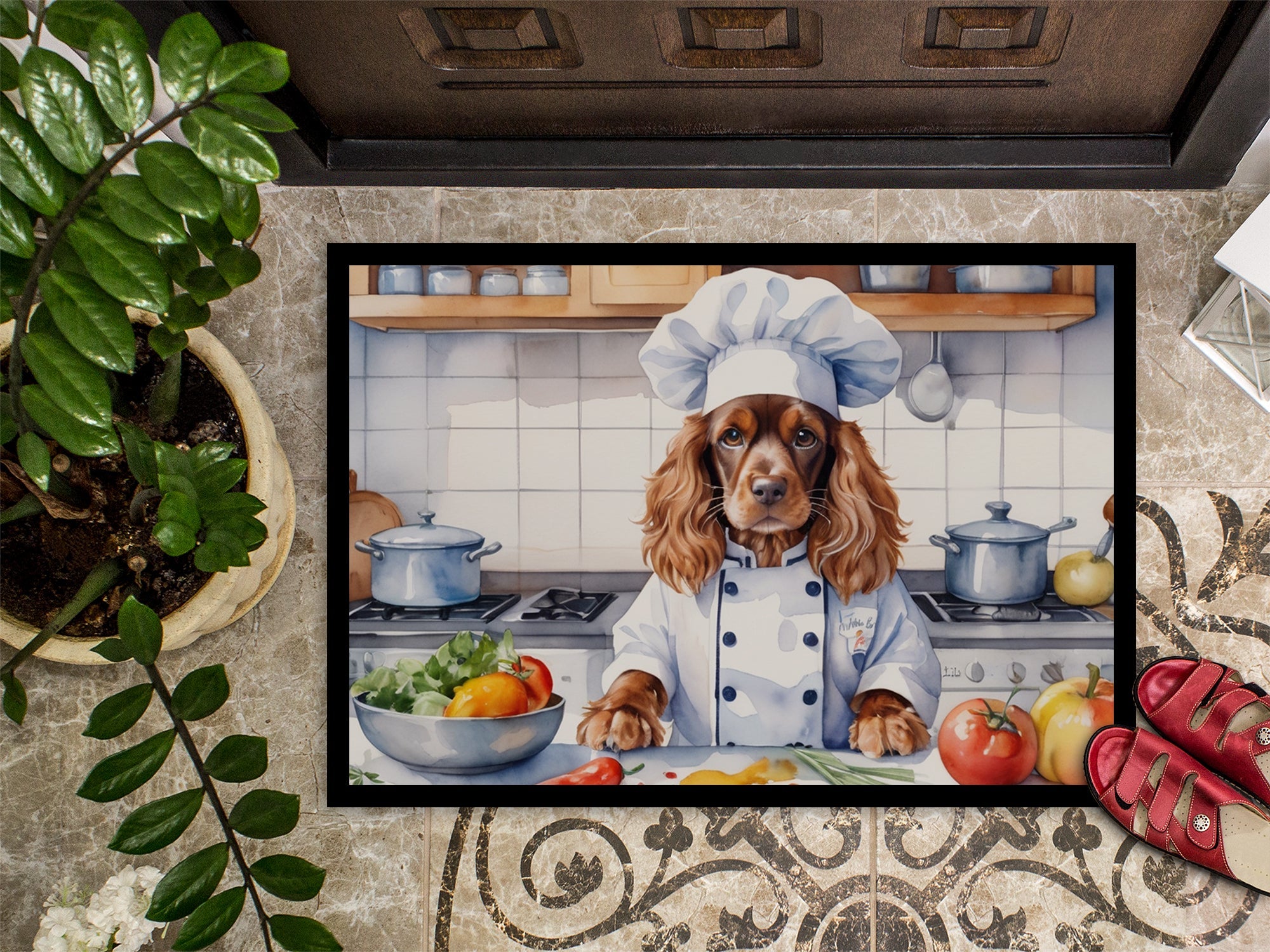 English Cocker Spaniel The Chef Doormat Indoor Outdoor 18H X 27W Front Door Mat Rugs for Entryway, Non Slip Washable