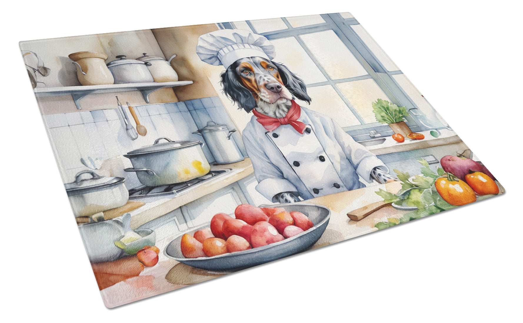English Setter The Chef Cutting Board Tempered Glass Kitchen Cutting Surface, Heat Resistant Chopping, Non-Slip Feet, Food Prep & Serving