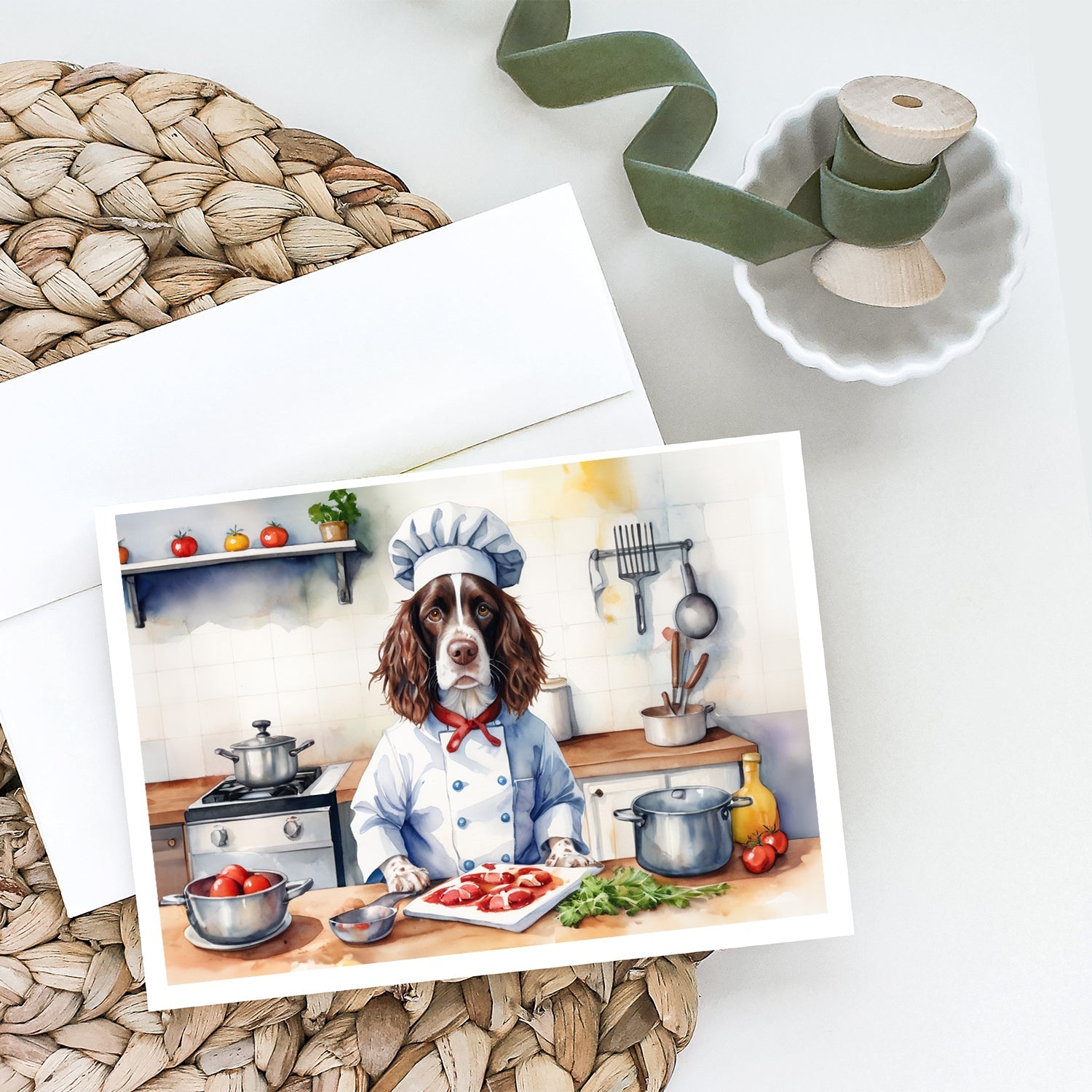 English Springer Spaniel The Chef Greeting Cards Pack of 8 Blank Cards with Envelopes Whimsical A7 Size 5x7