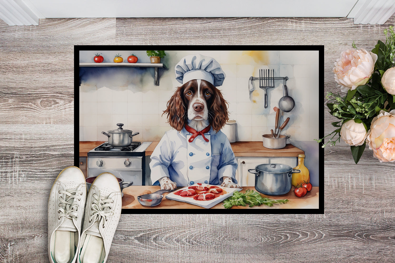 English Springer Spaniel The Chef Doormat Indoor Outdoor 18H X 27W Front Door Mat Rugs for Entryway, Non Slip Washable