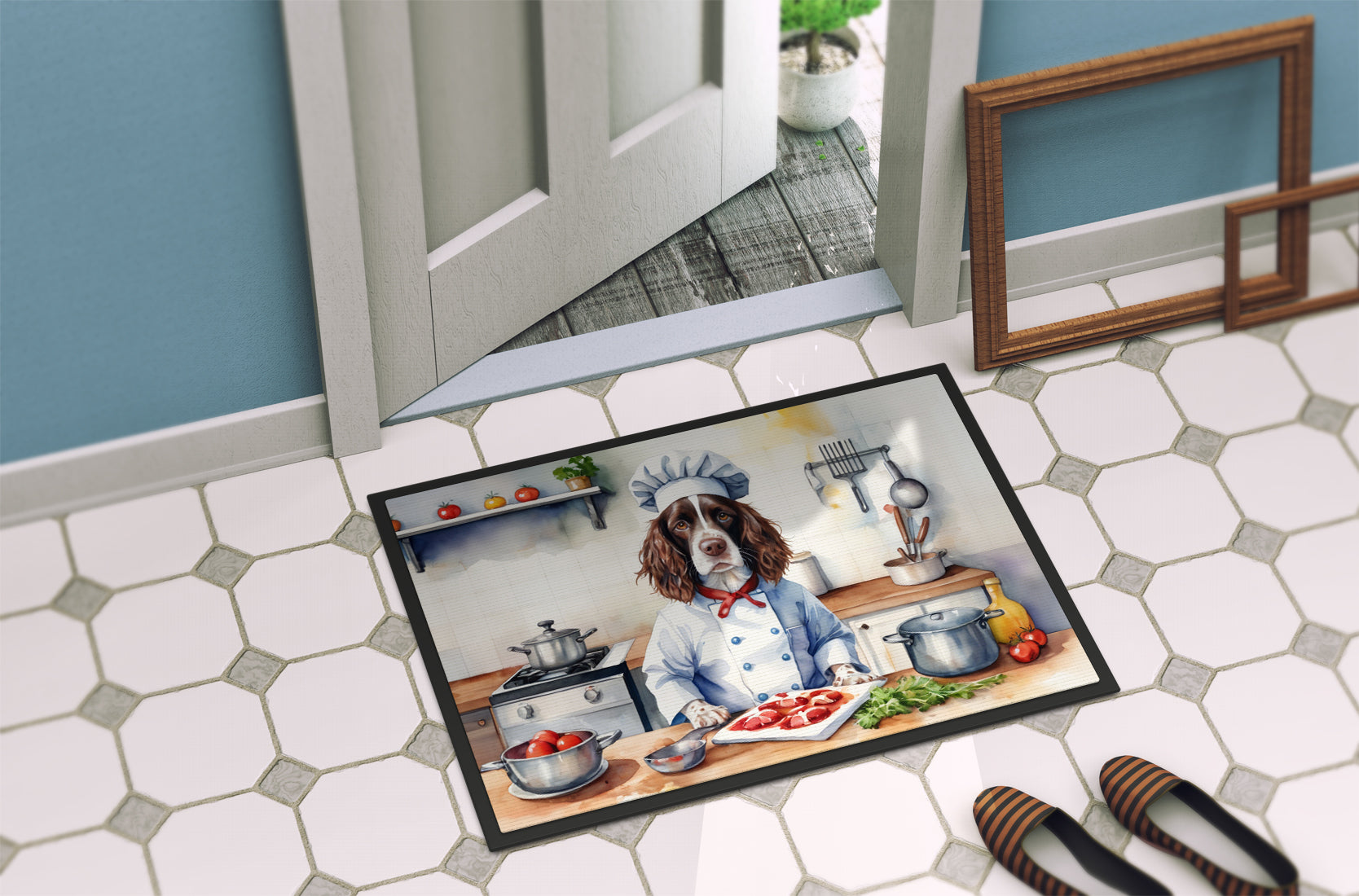 English Springer Spaniel The Chef Doormat Indoor Outdoor 18H X 27W Front Door Mat Rugs for Entryway, Non Slip Washable