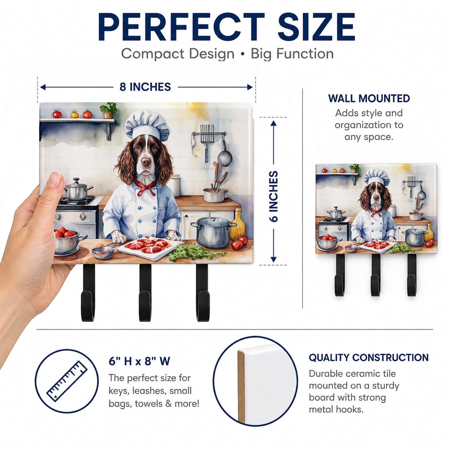 English Springer Spaniel The Chef Leash or Key Holder Wall Hooks, Coat Rack Wall Mount, for Hanging Keys, Towels, Aprons, Leashes