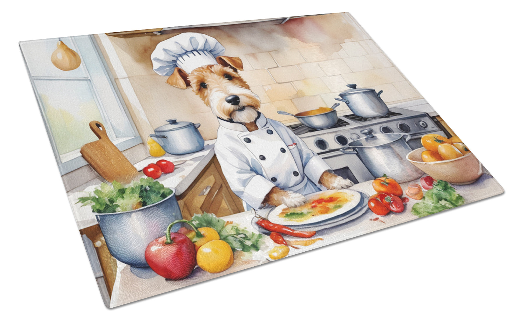 Fox Terrier The Chef Cutting Board Tempered Glass Kitchen Cutting Surface, Heat Resistant Chopping, Non-Slip Feet, Food Prep & Serving