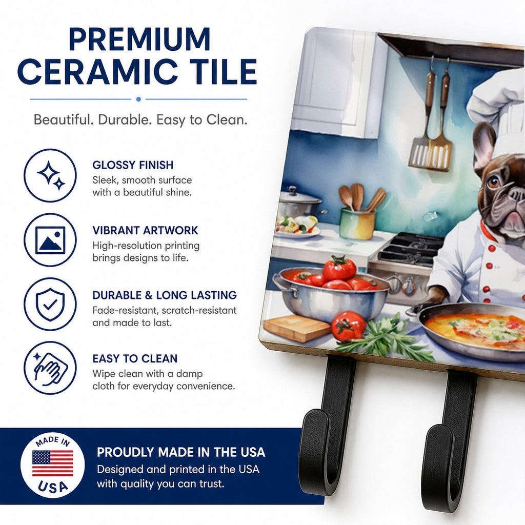 French Bulldog The Chef Leash or Key Holder Wall Hooks, Coat Rack Wall Mount, for Hanging Keys, Towels, Aprons, Leashes