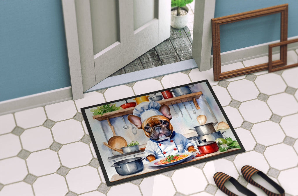 French Bulldog The Chef Doormat Indoor Outdoor 24H X 36W Front Door Mat Rugs for Entryway, Non Slip Washable Low Pile,