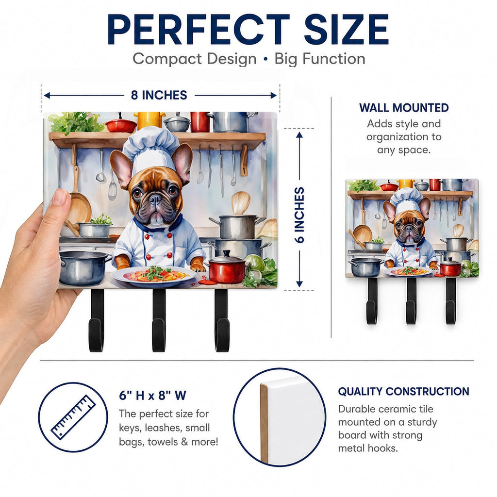 French Bulldog The Chef Leash or Key Holder Wall Hooks, Coat Rack Wall Mount, for Hanging Keys, Towels, Aprons, Leashes