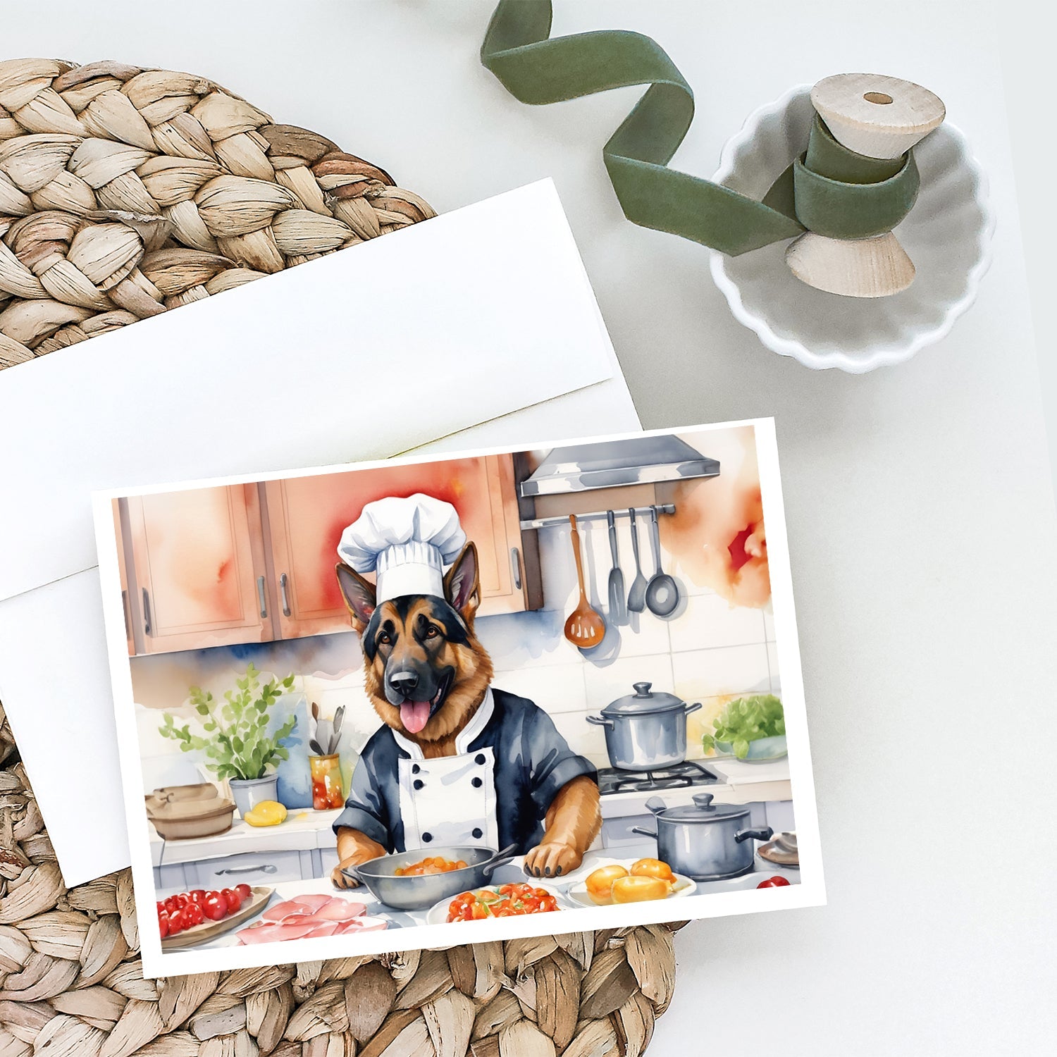 German Shepherd The Chef Greeting Cards Pack of 8 Blank Cards with Envelopes Whimsical A7 Size 5x7