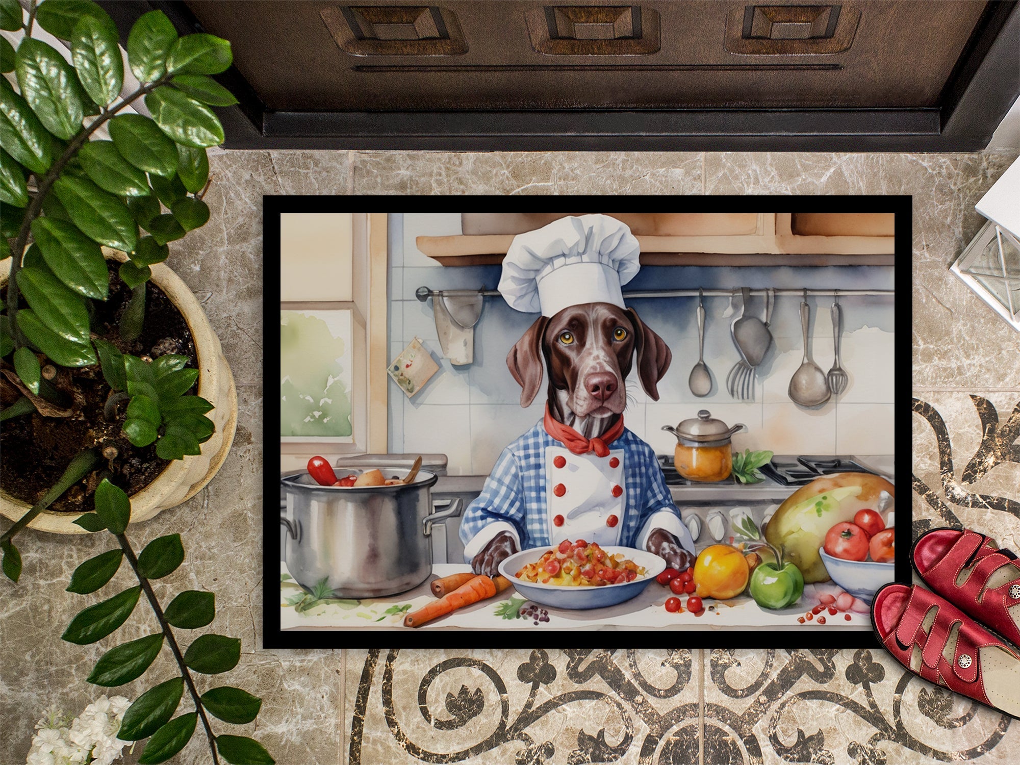 German Shorthaired Pointer The Chef Doormat Indoor Outdoor 18H X 27W Front Door Mat Rugs for Entryway, Non Slip Washable
