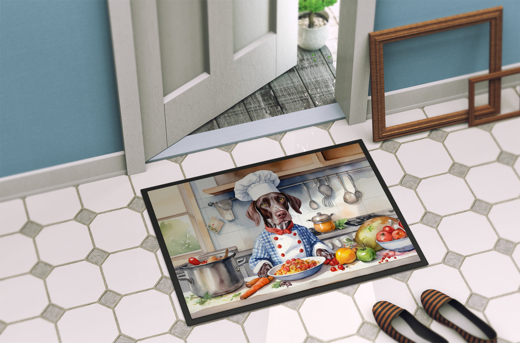 German Shorthaired Pointer The Chef Doormat Indoor Outdoor 18H X 27W Front Door Mat Rugs for Entryway, Non Slip Washable