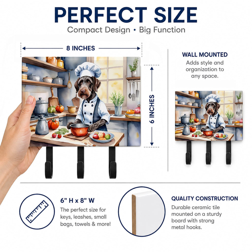 German Wirehaired Pointer The Chef Leash or Key Holder Wall Hooks, Coat Rack Wall Mount, for Hanging Keys, Towels, Aprons, Leashes