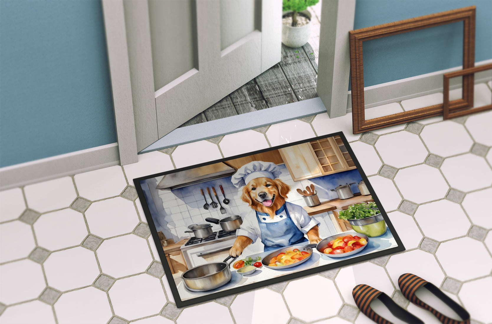 Golden Retriever The Chef Doormat Indoor Outdoor 24H X 36W Front Door Mat Rugs for Entryway, Non Slip Washable Low Pile,