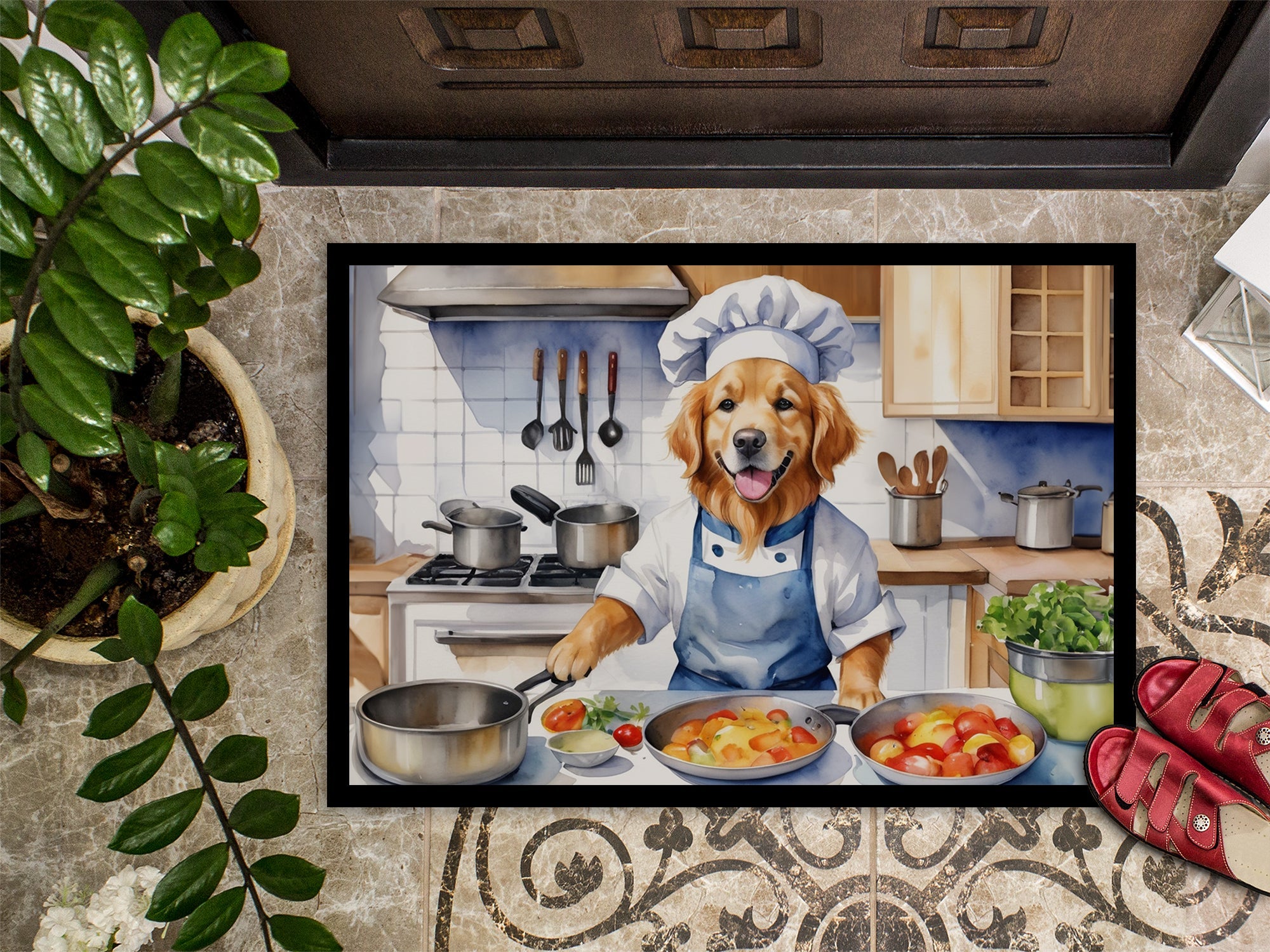 Golden Retriever The Chef Doormat Indoor Outdoor 18H X 27W Front Door Mat Rugs for Entryway, Non Slip Washable