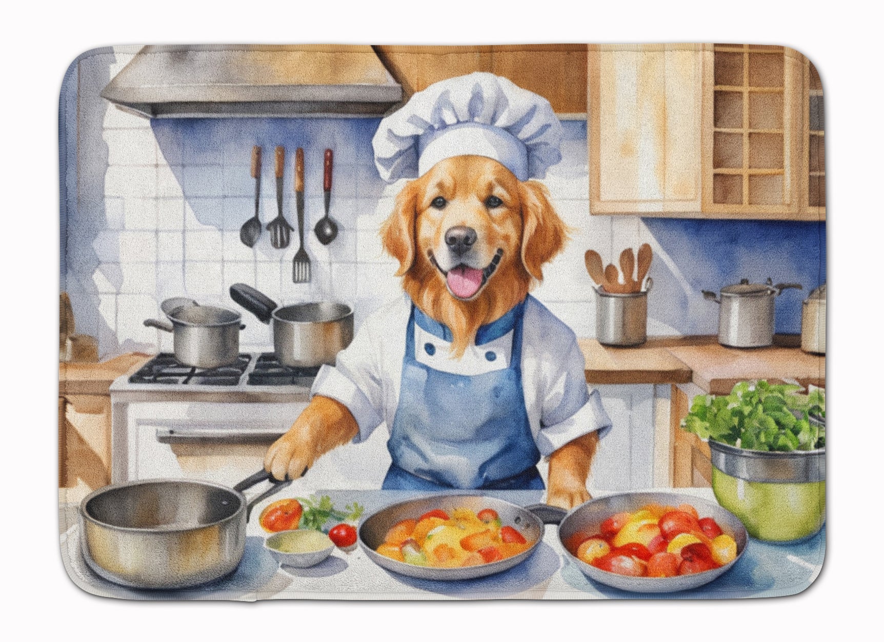 Golden Retriever The Chef Memory Foam Kitchen Mat Machine Washable Anti-Fatigue Cushion Comfort Bath or Kitchen Rug