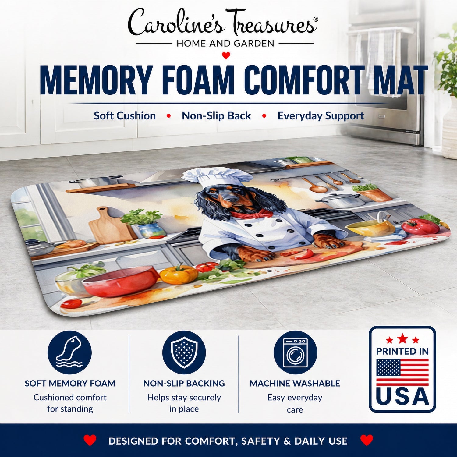 Gordon Setter The Chef Memory Foam Kitchen Mat Machine Washable Anti-Fatigue Cushion Comfort Bath or Kitchen Rug