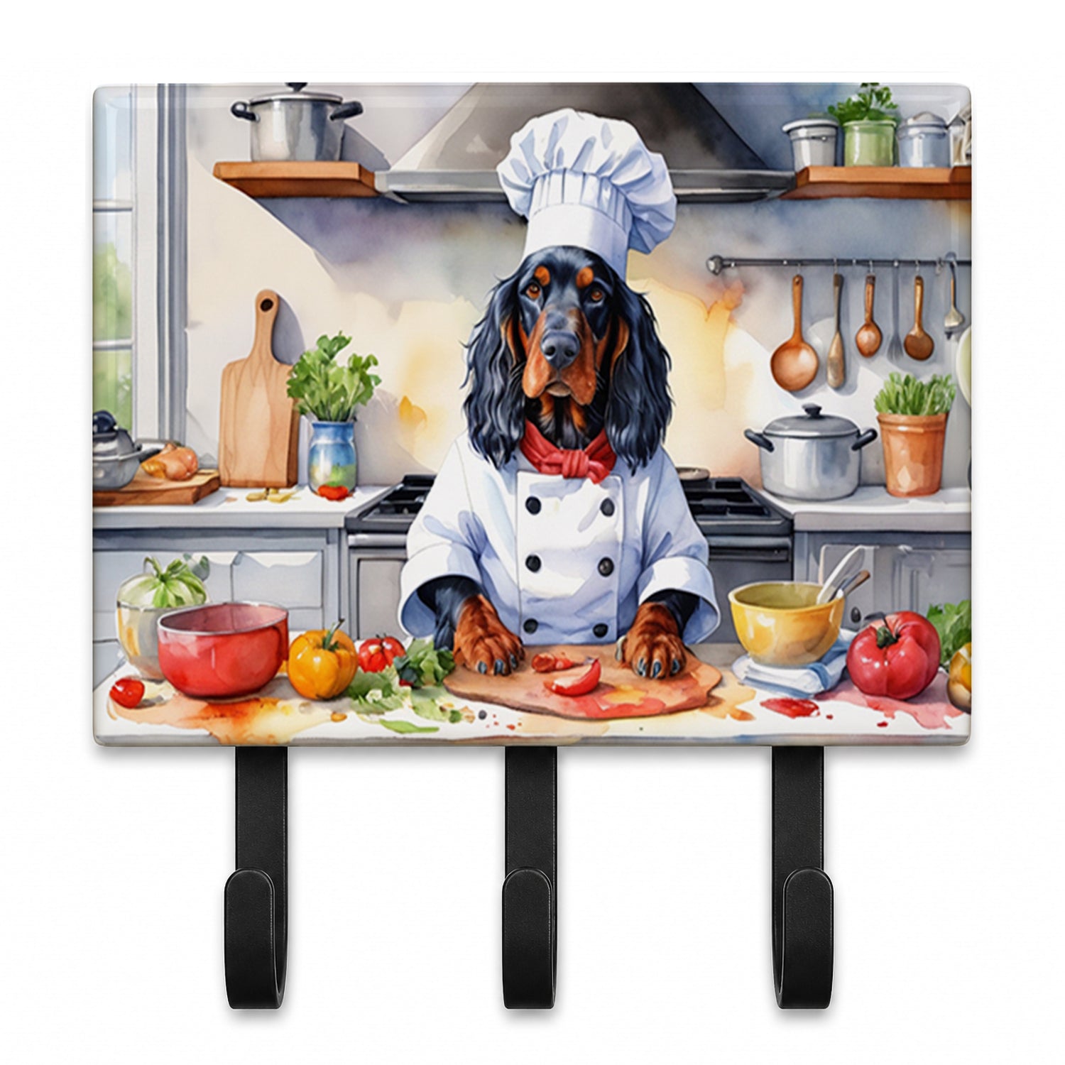 Gordon Setter The Chef Leash or Key Holder Wall Hooks, Coat Rack Wall Mount, for Hanging Keys, Towels, Aprons, Leashes
