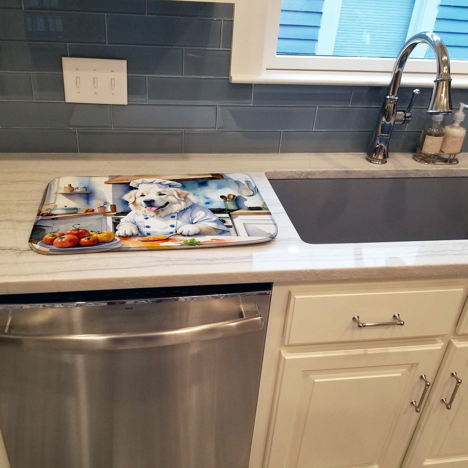 Great Pyrenees The Chef Dish Drying Mat Absorbent Dish Drying Mat Pad for Kitchen Counter Dish Drainer Mat for Countertop, 14 x 21", Multicolor