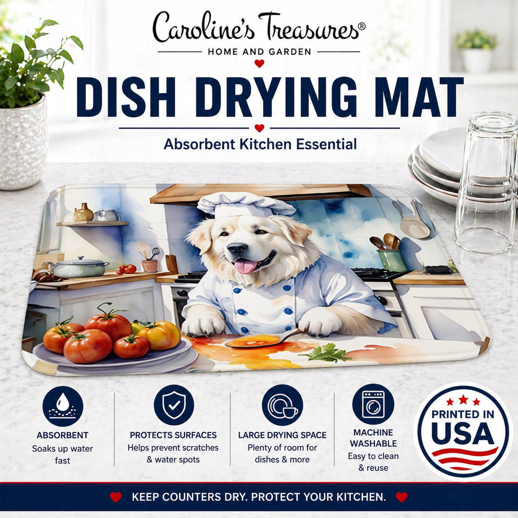 Great Pyrenees The Chef Dish Drying Mat Absorbent Dish Drying Mat Pad for Kitchen Counter Dish Drainer Mat for Countertop, 14 x 21", Multicolor