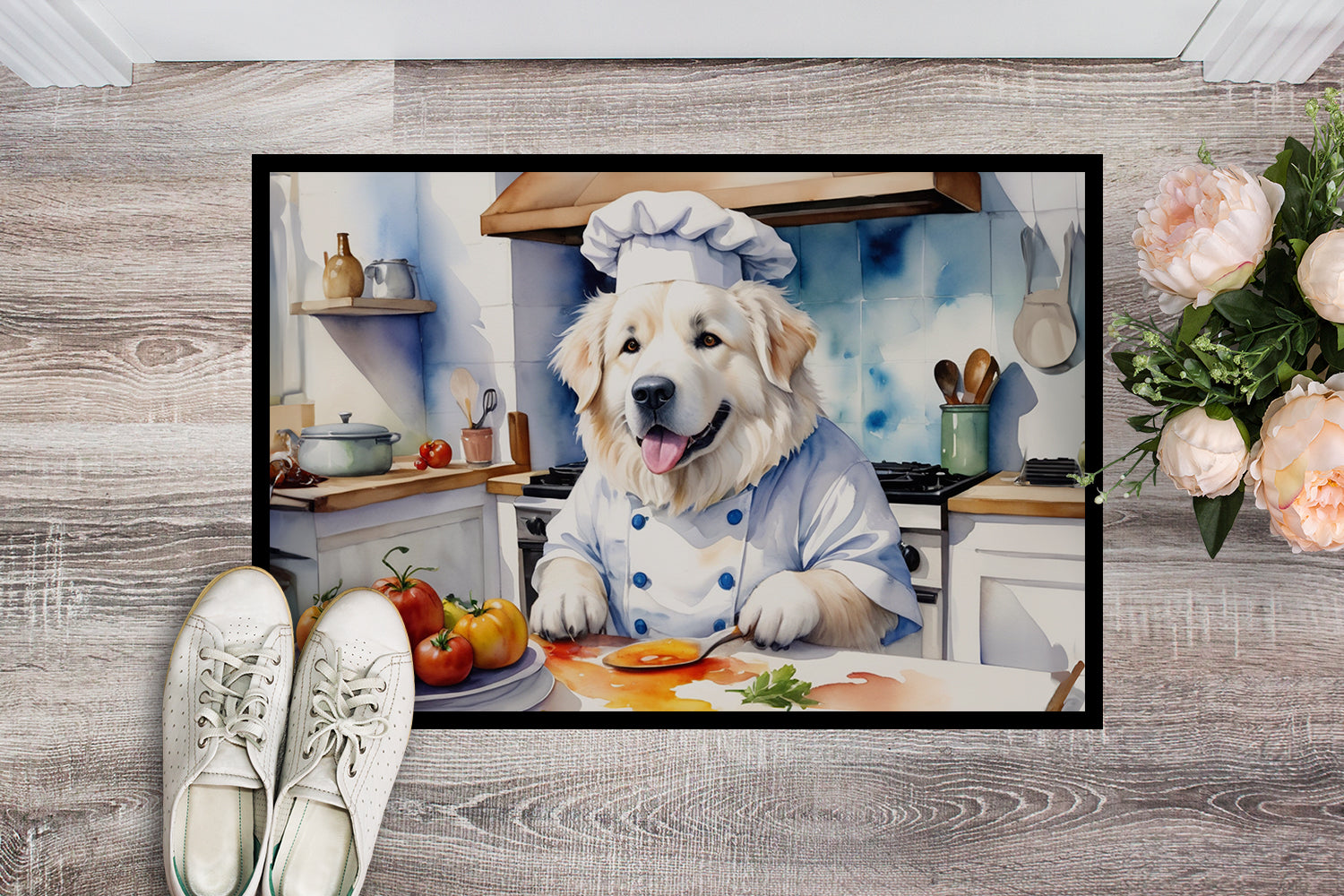 Great Pyrenees The Chef Doormat Indoor Outdoor 24H X 36W Front Door Mat Rugs for Entryway, Non Slip Washable Low Pile,