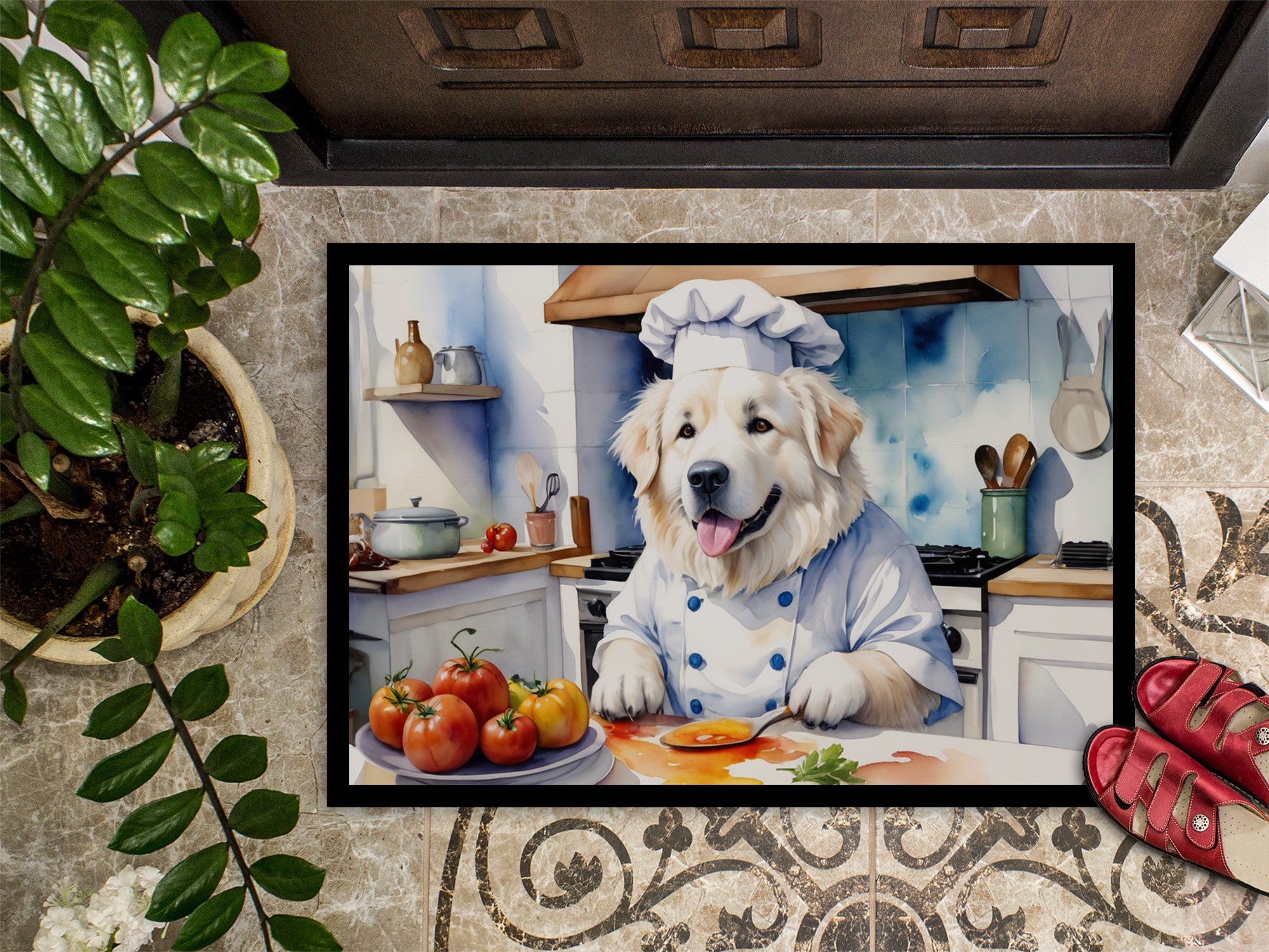 Great Pyrenees The Chef Doormat Indoor Outdoor 24H X 36W Front Door Mat Rugs for Entryway, Non Slip Washable Low Pile,
