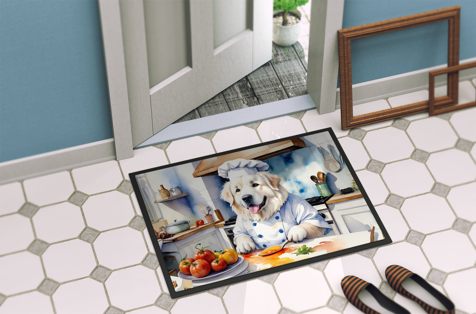 Great Pyrenees The Chef Doormat Indoor Outdoor 18H X 27W Front Door Mat Rugs for Entryway, Non Slip Washable