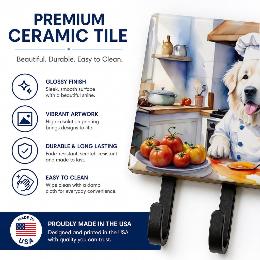 Great Pyrenees The Chef Leash or Key Holder Wall Hooks, Coat Rack Wall Mount, for Hanging Keys, Towels, Aprons, Leashes