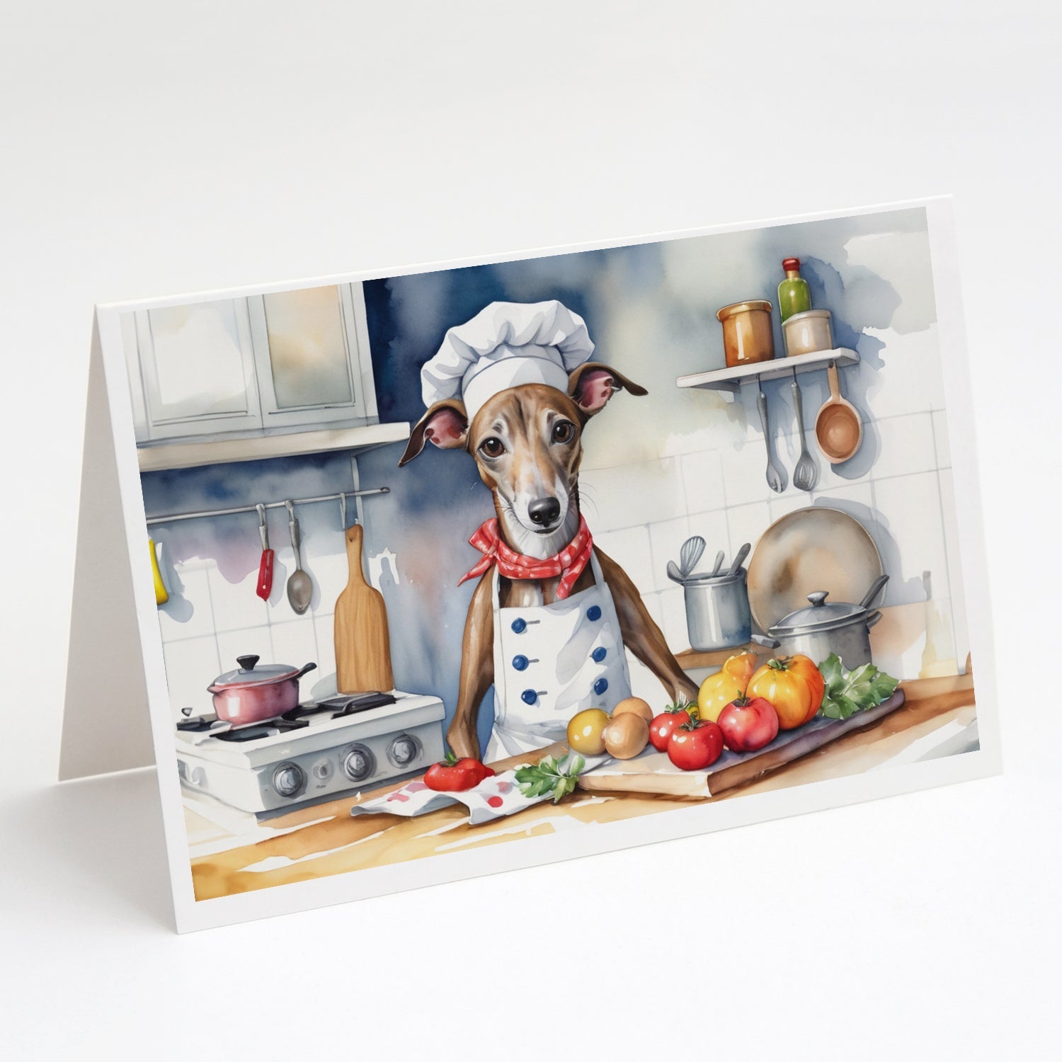 Greyhound The Chef Greeting Cards Pack of 8 Blank Cards with Envelopes Whimsical A7 Size 5x7