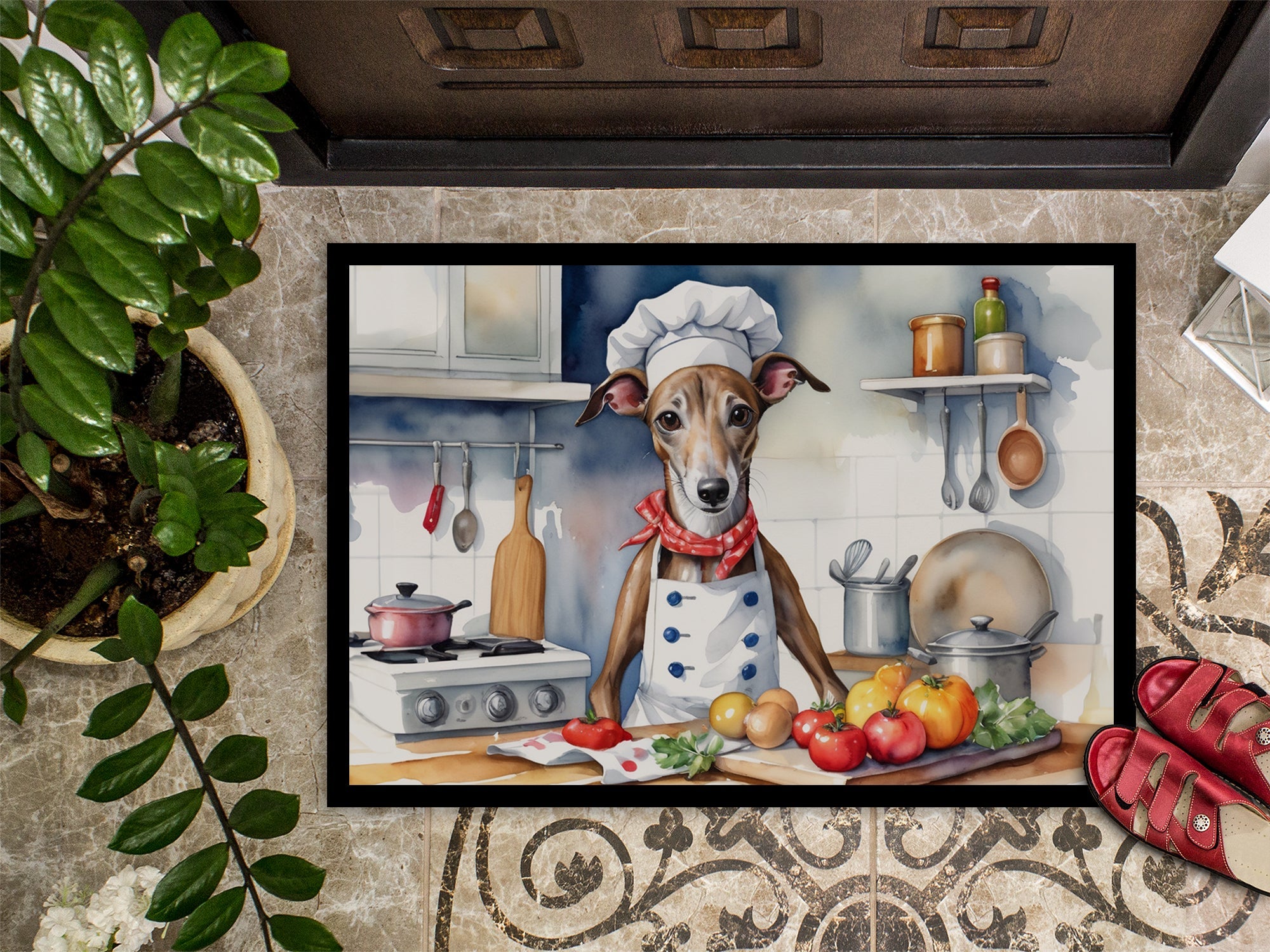 Greyhound The Chef Doormat Indoor Outdoor 18H X 27W Front Door Mat Rugs for Entryway, Non Slip Washable
