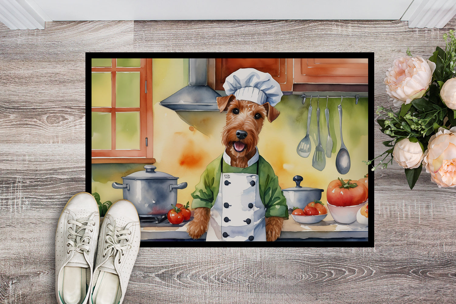 Irish Terrier The Chef Doormat Indoor Outdoor 24H X 36W Front Door Mat Rugs for Entryway, Non Slip Washable Low Pile,