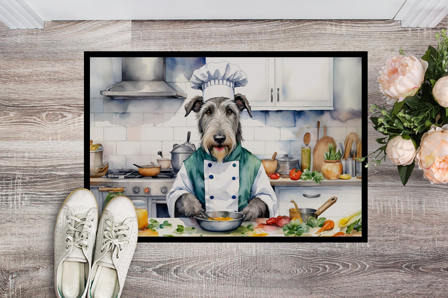 Irish Wolfhound The Chef Doormat Indoor Outdoor 18H X 27W Front Door Mat Rugs for Entryway, Non Slip Washable