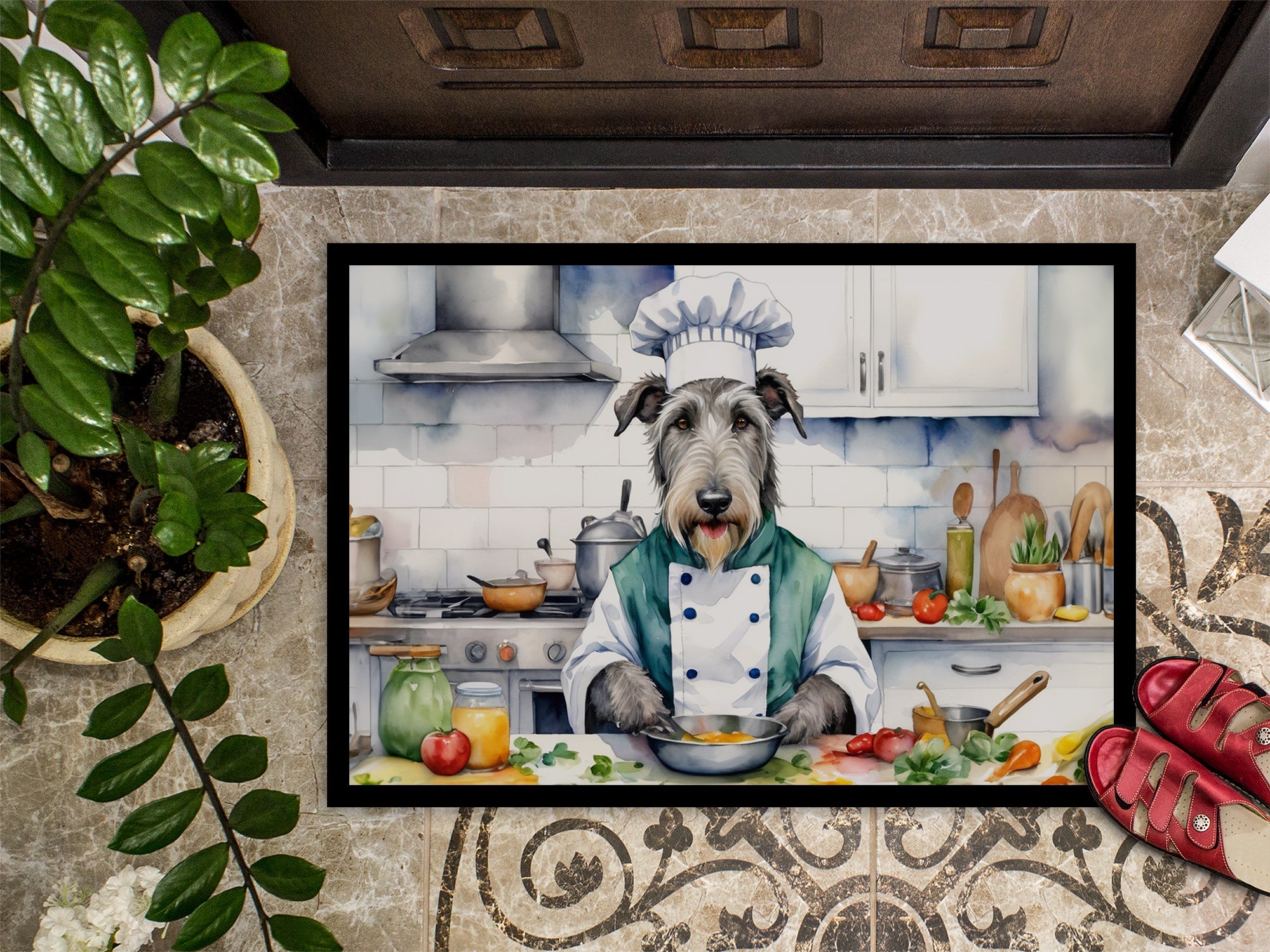 Irish Wolfhound The Chef Doormat Indoor Outdoor 18H X 27W Front Door Mat Rugs for Entryway, Non Slip Washable