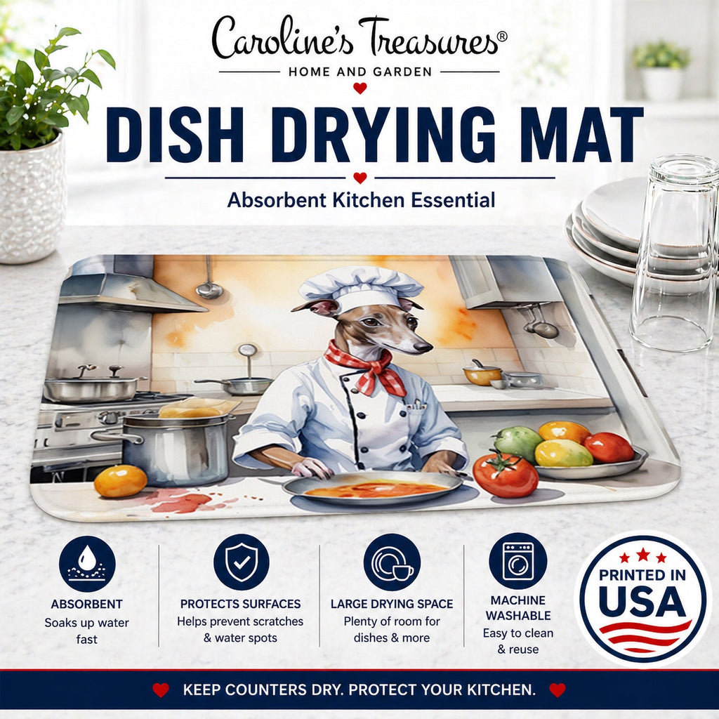 Italian Greyhound The Chef Dish Drying Mat Absorbent Dish Drying Mat Pad for Kitchen Counter Dish Drainer Mat for Countertop, 14 x 21", Multicolor