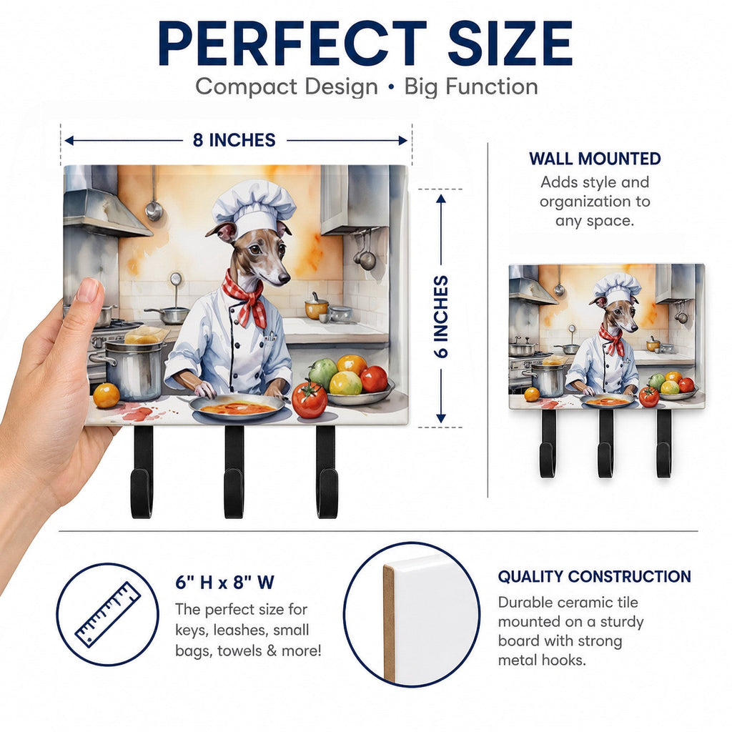 Italian Greyhound The Chef Leash or Key Holder Wall Hooks, Coat Rack Wall Mount, for Hanging Keys, Towels, Aprons, Leashes