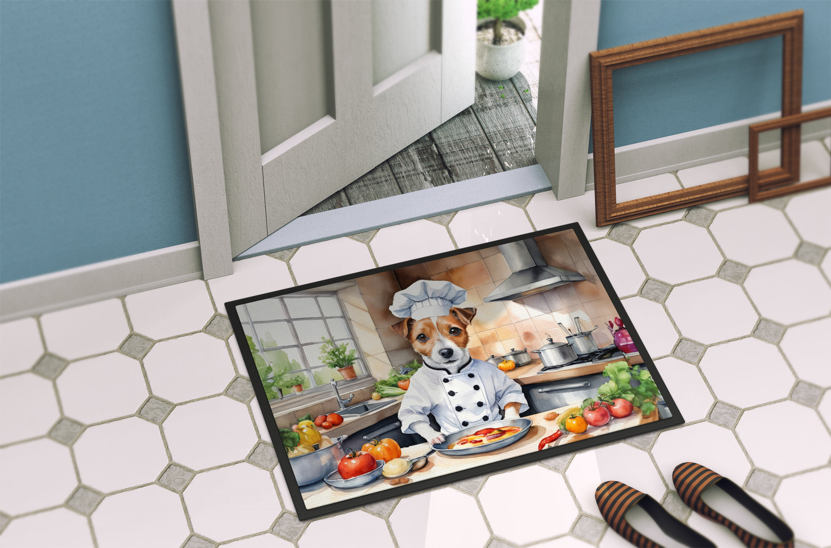 Jack Russell Terrier The Chef Doormat Indoor Outdoor 24H X 36W Front Door Mat Rugs for Entryway, Non Slip Washable Low Pile,